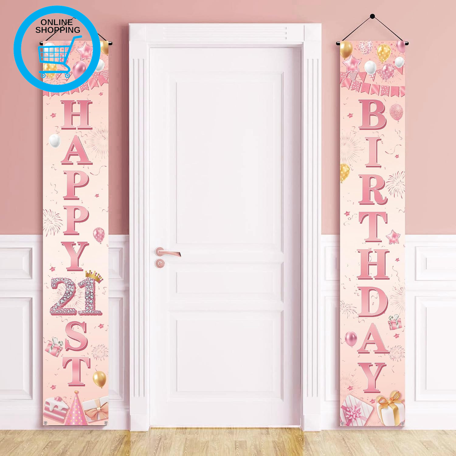 21St Birthday Decorations Banner for Her - Happy 21St Birthday Party Door Porch