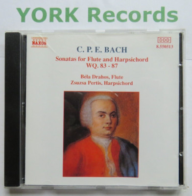 C.P.E. BACH - Sonatas For Flute & Harpsichord DRAHOS / PERTIS - Ex Con CD Naxos