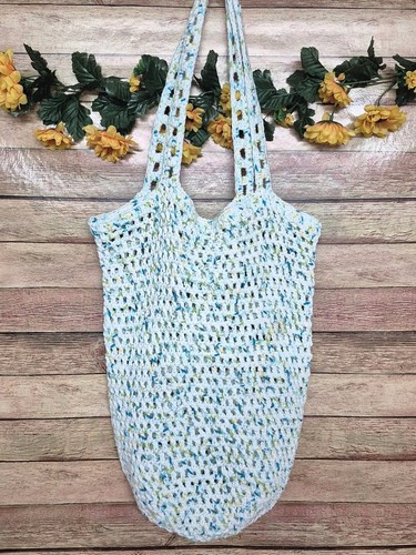 Handmade Crochet Shoulder Bag Purse Satchel Variegated Blue Green Hippie Boho - Photo 1/5