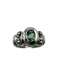 Sterling Silver Green Topaz Scroll Ring Size 6.75 Statement Beautiful