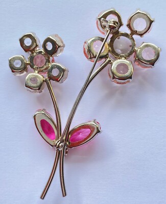 Broche Vintage Fleur En Métal Et Strass Rose (2 Tons) - Bijou Ancien De Style Luxe