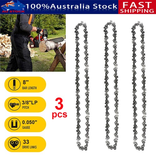 3x 8 INCH CHAINSAW CHAIN 3 8LP Pitch 0 050 GAUGE 33DL 33 Links 3x-8-inch-chainsaw-chain-3-8lp-pitch-0-050-gauge-33dl-33-links