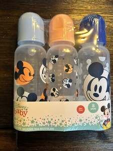 NEW DISNEY BABY MICKEY MOUSE Boy NEWBORN 3 PACK SILICONE TIP BOTTLES 9 OZ.  NIB