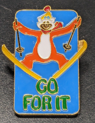 Vintage - GO FOR IT - Ski Jumping Clown Bear - Enamel Backpack Hat Lapel Pin