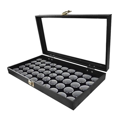 1 Glass Top Lid Button Collection Black 50 Jar Box Case Display Storage Tray