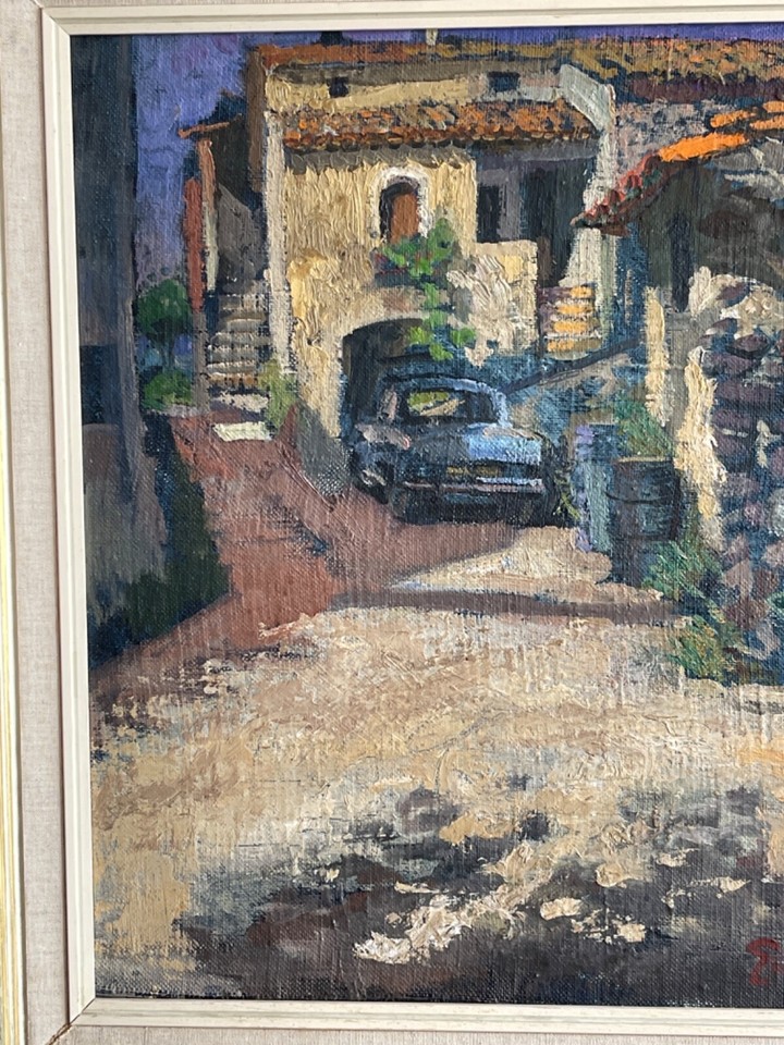 Oil Painting Signed Ewan Cameron 77 Continental Street Scene Framed