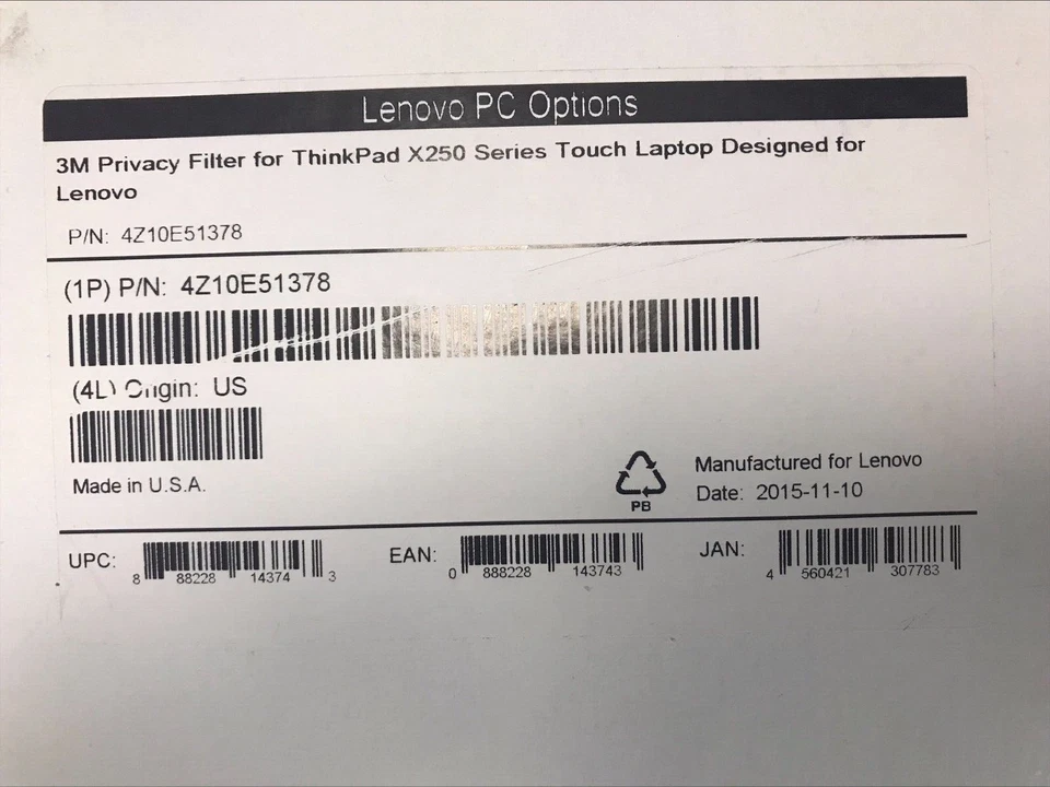 3M Privacy Filter & Screen Protector for X240 X250 12.5" Wide Laptop- 4Z10E51378 - Image 4 of 4