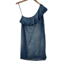 Cloth & Stone Anthropologie Dress Womens XS Chambray Ruffle One Shoulder