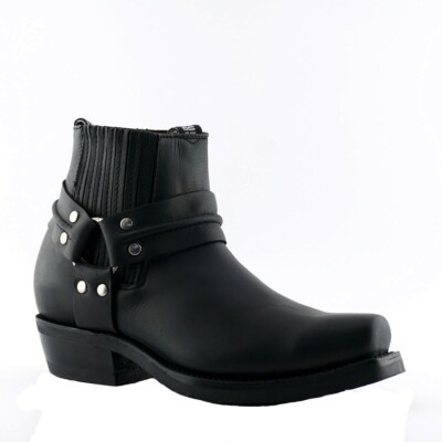 Grinders Renegade Lo Black Leather Boots Cowboy Western Biker Boots 
