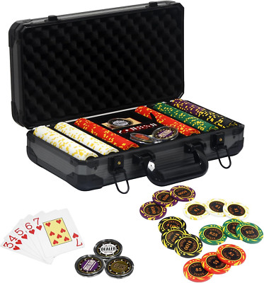 300 PCE Clay Poker Chip Set with Cards & Case for Texas Hold'Em Games