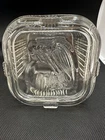 Vtg.Federal Glass -Small  Ribbed Square Refrigerator Storage Dish W/Embossed Lid