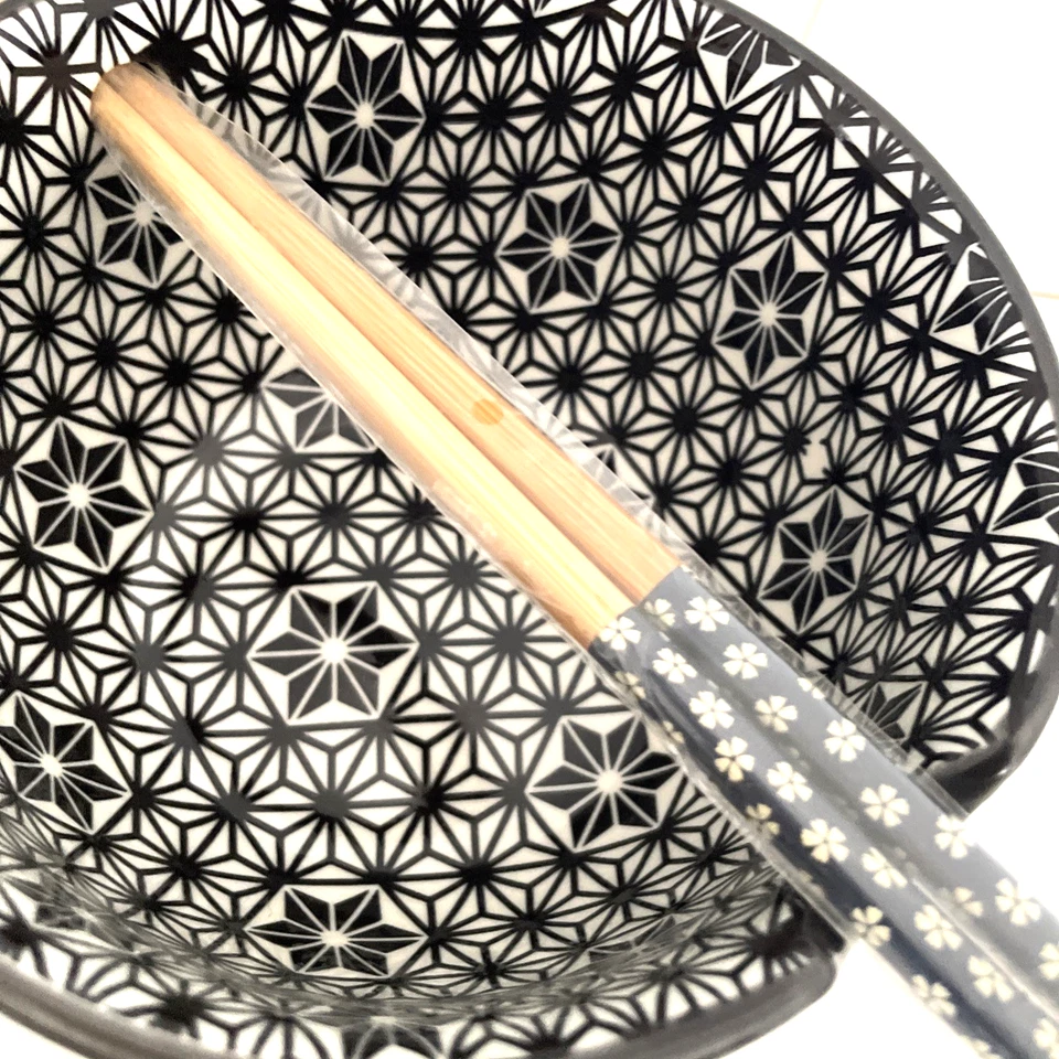 Juego de 2 cuencos de fideos ramen de gres azul oscuro para artículos para el hogar exclusivos con palillos Foto 3 de 4