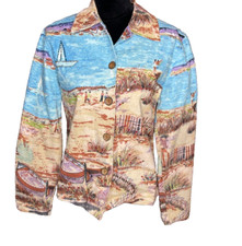 Vintage Life Style Art To Wear Blazer Jacket Seaside Beach Ocean Sailing Medium