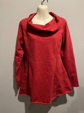 Women's C.M.C by Color Me Cotton Rust/Brick Cowl Neck Tunic Top Made in USA Sz S