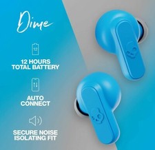 Skullcandy Dime Wireless In-Ear Earbuds Light Grey/Blue Subwoofer Waterproof New