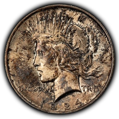 1924 $1 Silver Peace Dollar - Pattern Toning - UNC - SKU-D7123