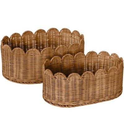 Premium Scalloped Basket Set Of 2 - Scallop Basket - 16 x 10 x 7 Inch - Hand-...