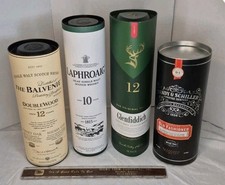 4 contenedores vacíos de lata de licor Balvenie Laphroaig Glenfiddich móvil y Schiller