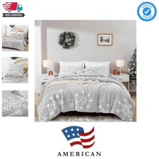 Christmas Bedding Queen Comforter Set with White Snowflake Stereoscopic on Gr...