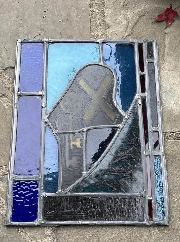 ANTIQUE CHURCH WINDOW "calling of Peter and Andrew" PAINTED FIRED GLASS 1940 NYC - Image 3 of 4