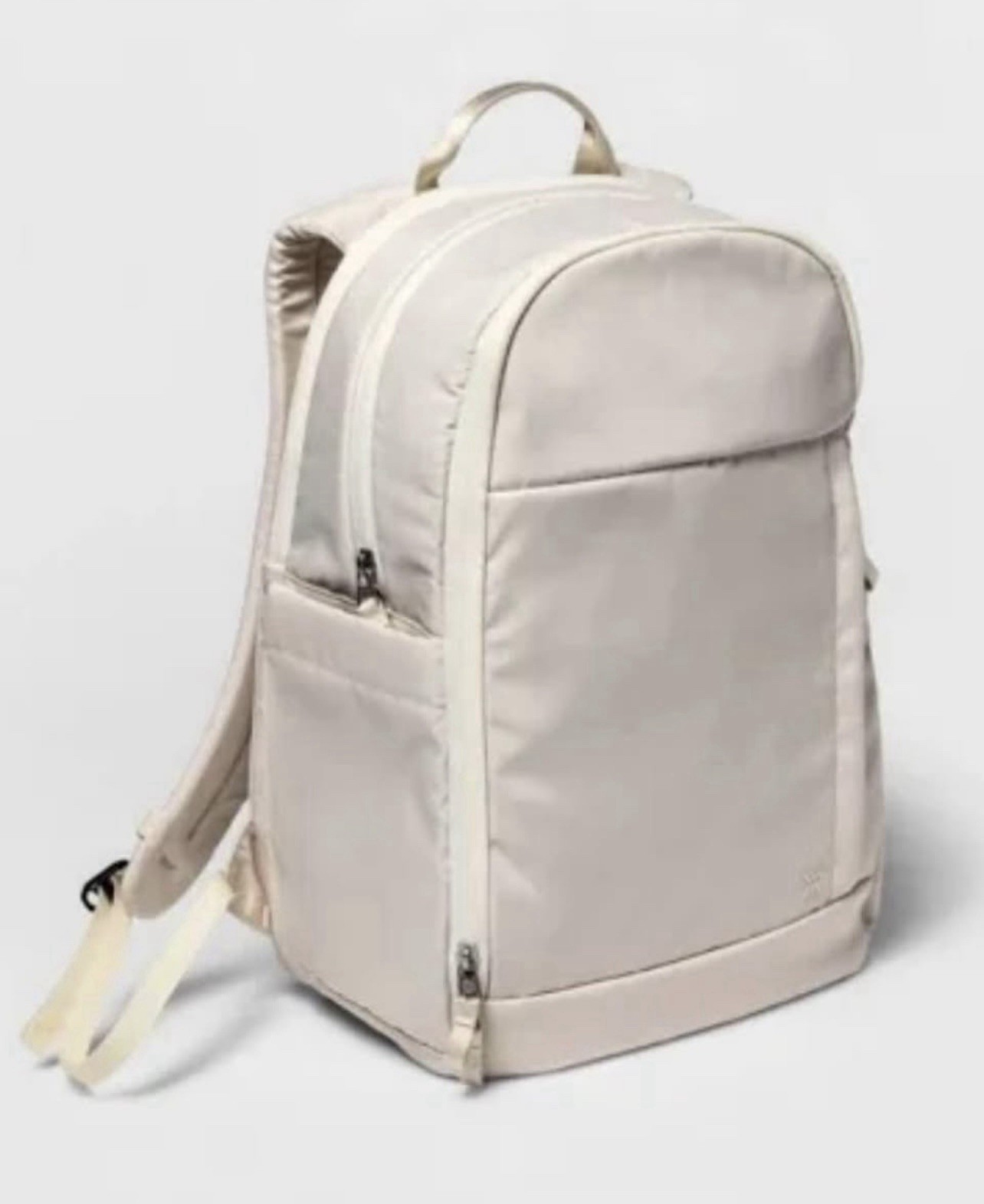 Beige Solid Backpack Zip Closure w/ Adjustable Straps & Pockets, Medium