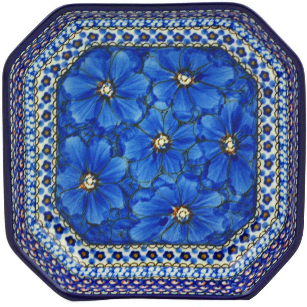 Polish Pottery 8 Point Plate Ceramika Artystyczna Cobalt Poppies UNIKAT - Thumbnail 4