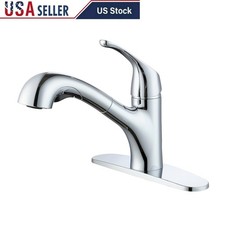 Pull Out Kitchen Faucet Chrome 2-Function Sprayer Easy Install 1 3 Hole New