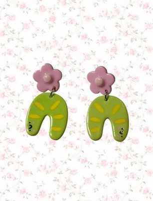 Handmade Caterpillar Earrings Funny Clay Handgemachte Ohrringe Raupe Lustig Süß