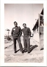 Vintage WWII Era Photo Two Smiling Soldiers Men Military Uniforms Portrait