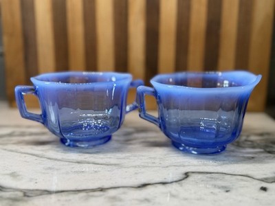 Vintage Imperial Glass Molly Blue Opalescent Creamer & Sugar
