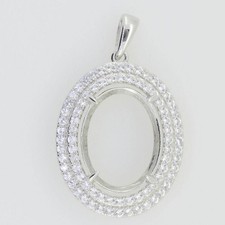 Sterling Silver Semi Mount Pendant Setting Oval OV 18x13mm
