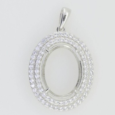 Sterling Silver Semi Mount Pendant Setting Oval OV 18x13mm