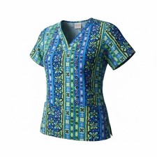 Fashion Scrubs Women's V Neck Scrub Top Small Floral Design Multicolor Doodled