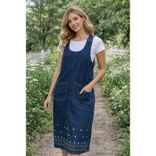 Premier International Denim Dress Blue Womens S Sleeveless Scoop Neck Cotton Vtg