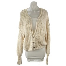 Free People Sandstorm Women's Beige Cable Knit Button Up Cardigan Sweater Top M