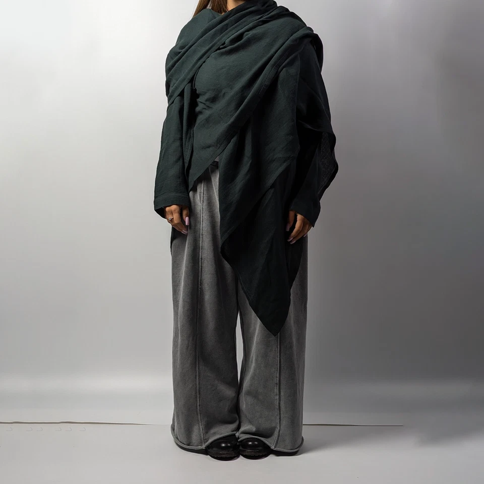 Issey Miyake винтажный ассиметричный негабаритный расклешенный зеленый шерсти туника пальто куртка S-M - Изображение 4 из 4