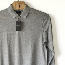 Ted Baker London Mens Grey Textured Knit Long Sleeve Polo Shirt Size L New