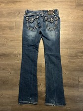 Miss Me Jeans Women's Size 29 Blue Denim Bootcut Regular Fit Pockets Chrome Gems