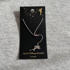 Tinker Bell Necklace Silver Chain Pink Accent Disney Resort Used