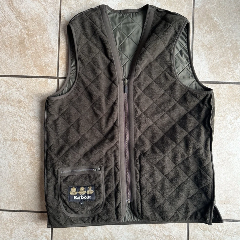 Chaleco Chaleco Barbour Polarquilt Para Hombre Mediano Verde Oliva Diamante Acolchado Cremallera Completa Foto 2 de 4