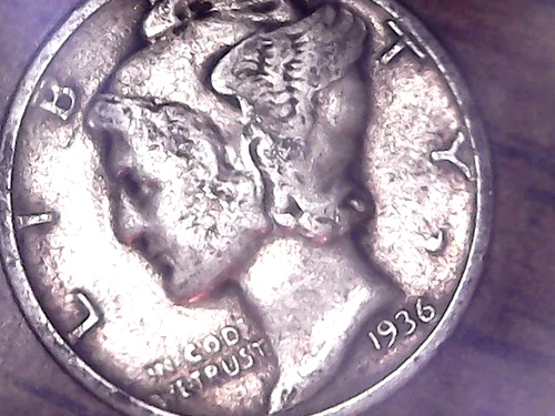 1936  SILVER MERCURY DIME - GRADES "VERY FINE"