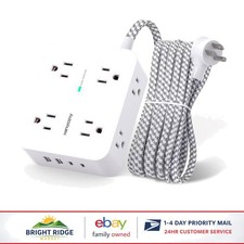 Multi Plug Outlet Extender with 5ft Braided Cord and Overload Protection
