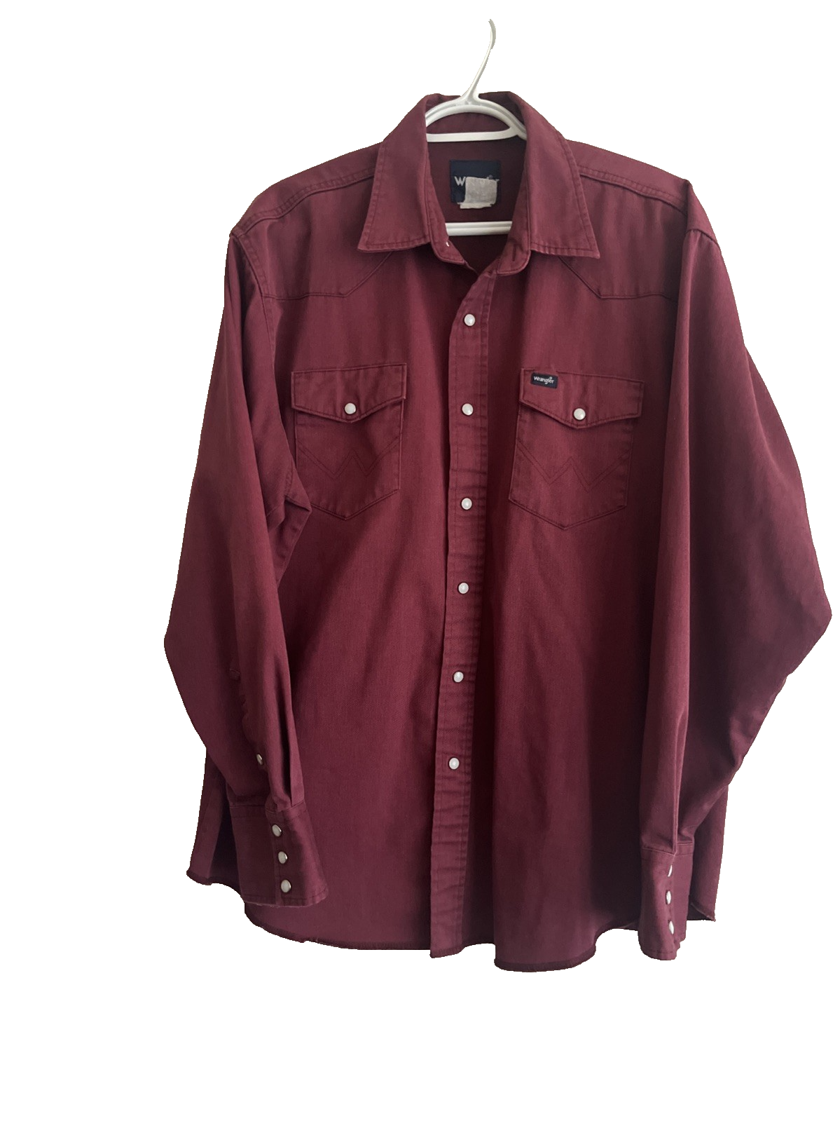 Wrangler Shirt Men’s 2X Burgundy Brush Popper Pearl Snap Western Cowboy Ranch