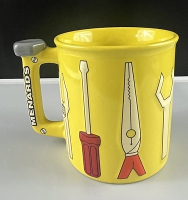 Menards 3D Coffee Mug Raised Tools Yellow Ceramic Bolt Handle 14oz Cup NEW