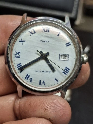 Timex Marlin 1974 Silver Tone White Dial Mens Vintage 1970s Mechanical Handwind