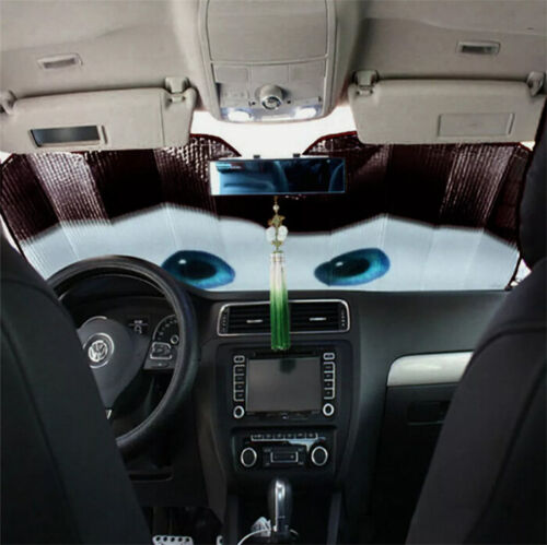 Foil Black Car Windshield Sun Visor Sunshade Cover Aluminium Cartoon Eyes - Foto 2 di 8