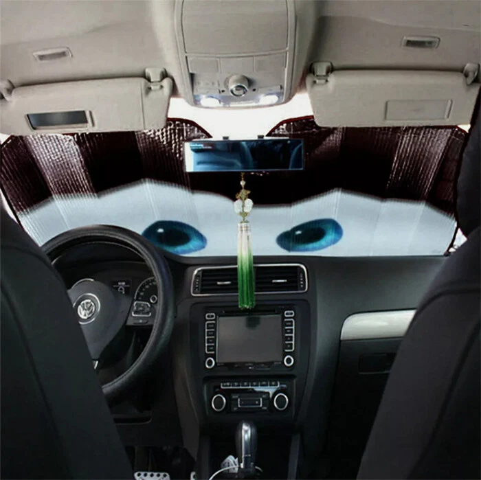 Cartoon Eyes Car Windshield Sun Visor Sunshade Cover Aluminium Foil Black - Image 2 of 4
