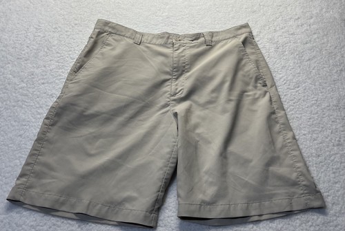 ASHWORTH Golf Shorts 38W Mens Khaki Cream Beige Flat Front Chino