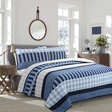 Salina Navy Plaid Reversible 100 Cotton Quilt Set, Bedspread, Coverlet