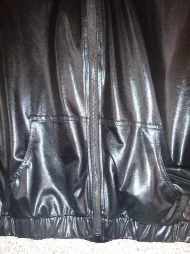 Material Girl Womens Jacket S Black Bomber Hoodie Short Stretchy Pleather Look - Picture 6 of 12